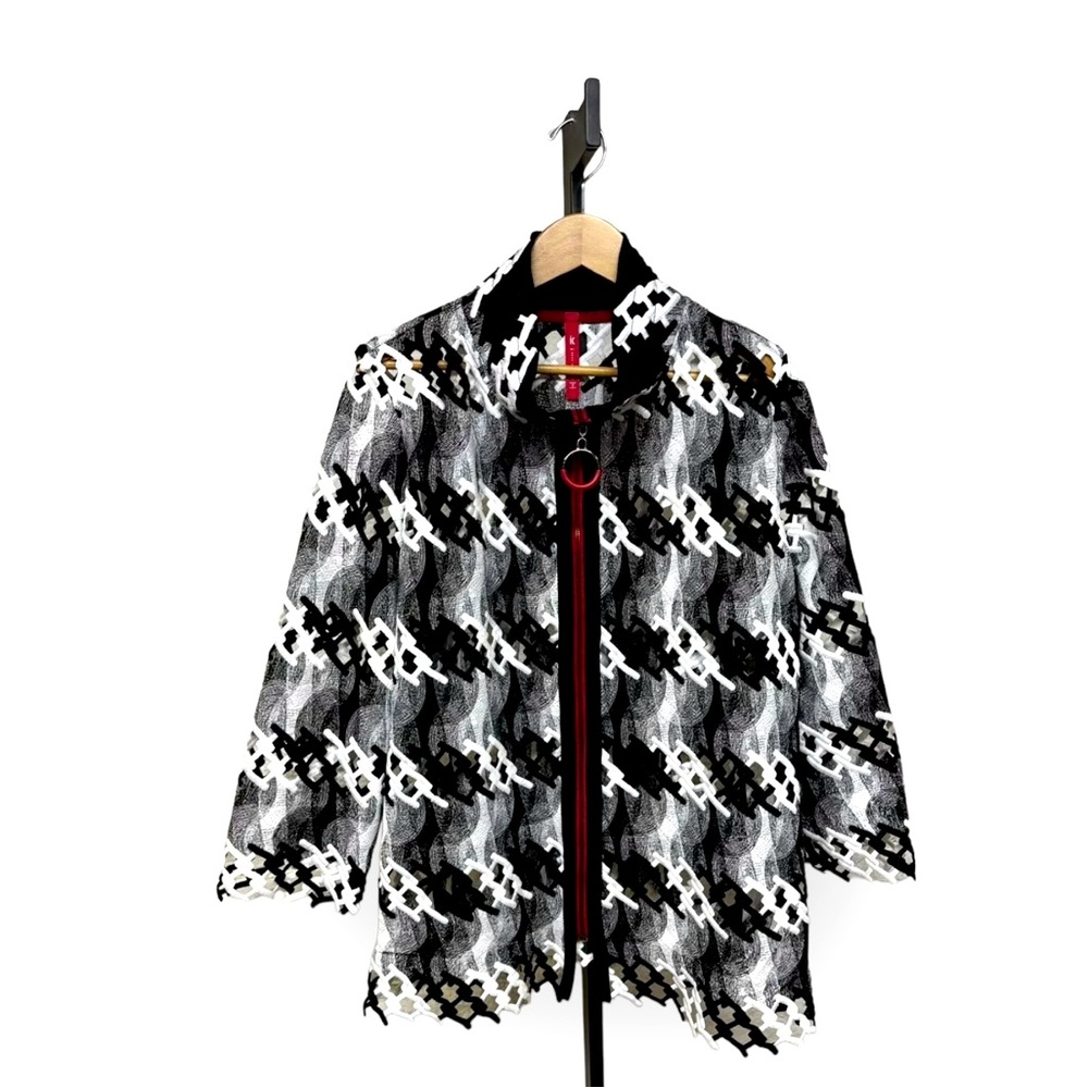 Black & White Modern Zip‎ Blazer Sz Large IC BY CONNIE K